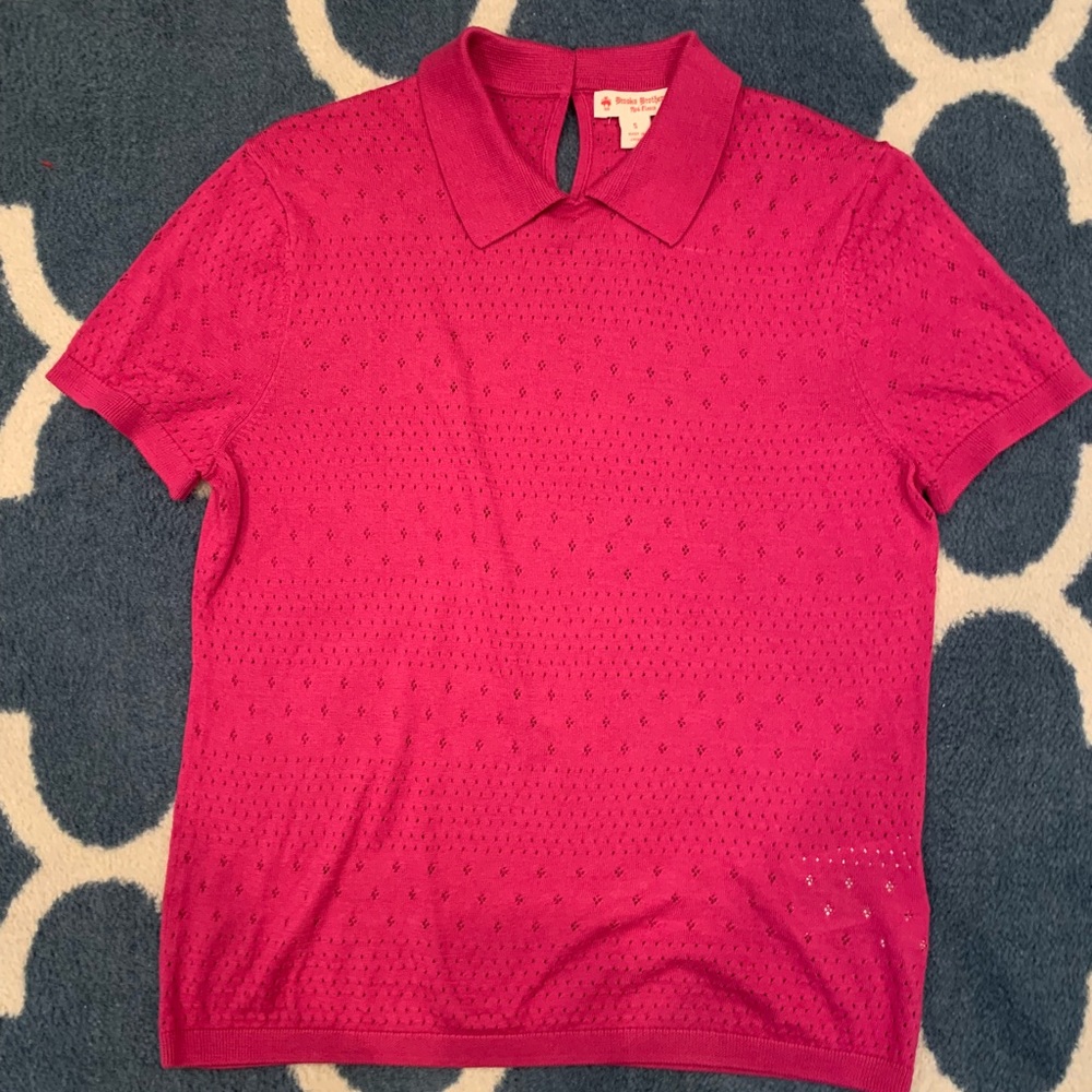 Brooks Brothers pink perforated polo